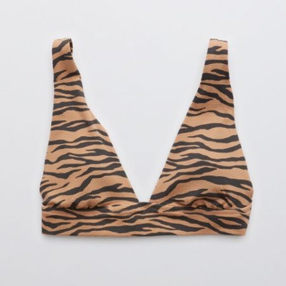 NWT Aerie Pique Animal Print Tie Longline Triangle Bikini Top Sienna - Picture 1 of 3